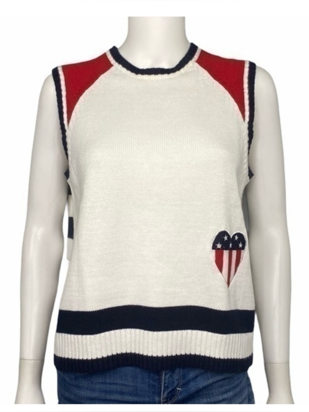 Karen Scott Red White Blue Sweater Heart Vest SZ M